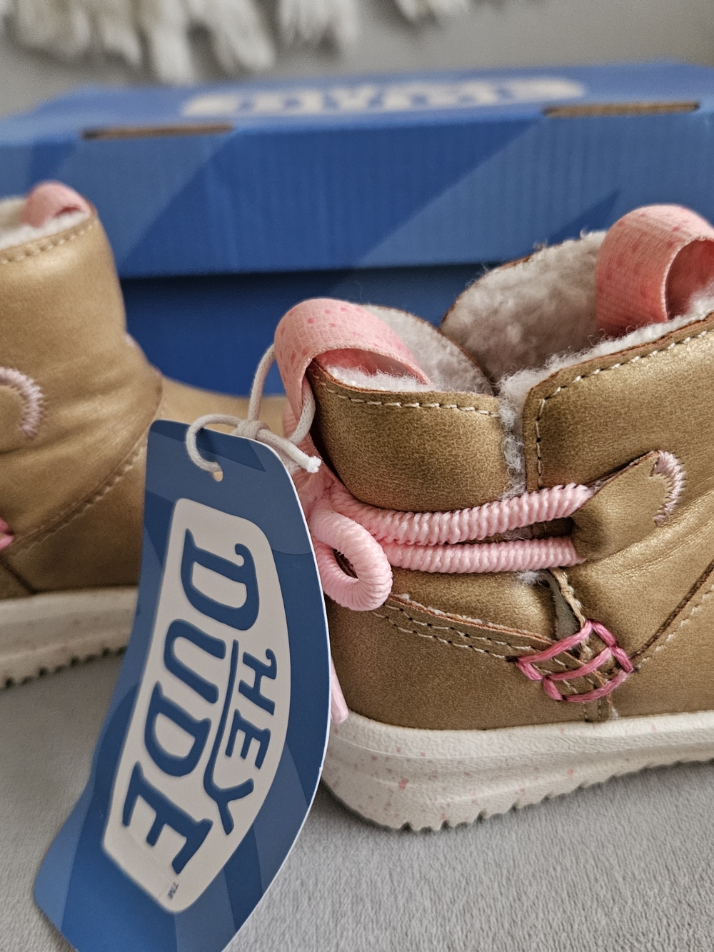 Hey Dude Kids Metallic Gold & Pink Lined Boots